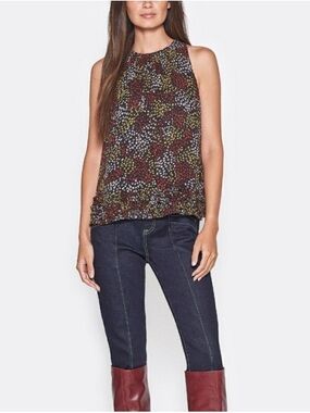 Joie Chrissy Sleeveless Multicolor Floral Print Silk Ruffled Top